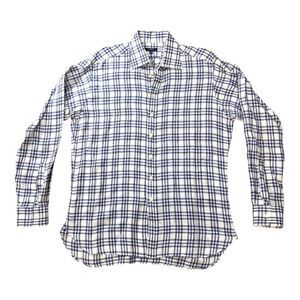 Burberry London Mens Plaid Long Sleeve Button-Up Shirt 17/43 Blue White Casual